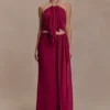 Celina Chiffon Halter Top With Hardware – Cherry Red