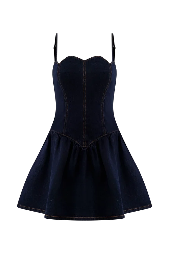 Cheyenne Scallop Denim Mini Dress – Indigo Blue Cheyenne Scallop Denim Mini Dress – Indigo Blue