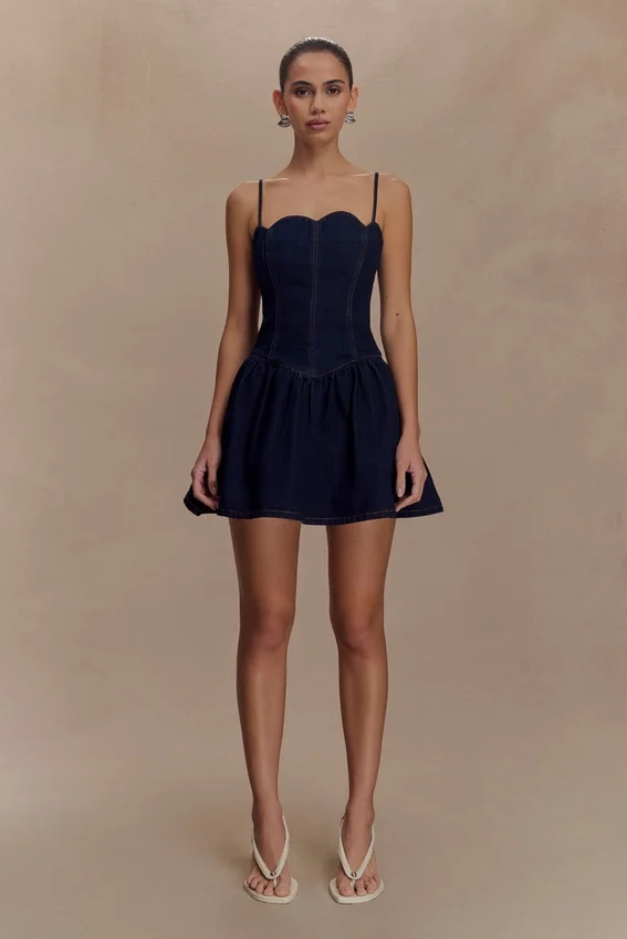Cheyenne Scallop Denim Mini Dress – Indigo Blue Cheyenne Scallop Denim Mini Dress – Indigo Blue