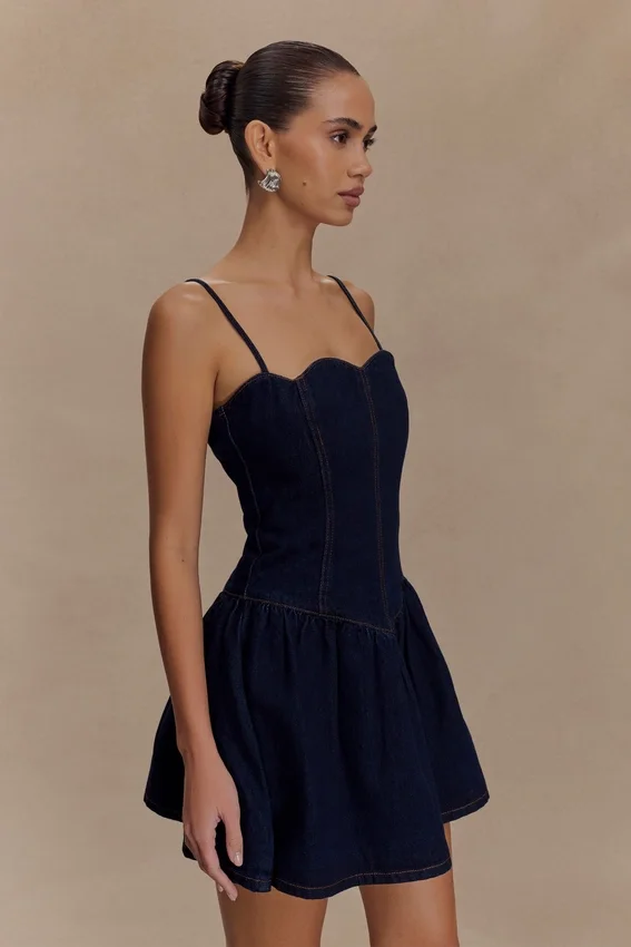 Cheyenne Scallop Denim Mini Dress – Indigo Blue Cheyenne Scallop Denim Mini Dress – Indigo Blue