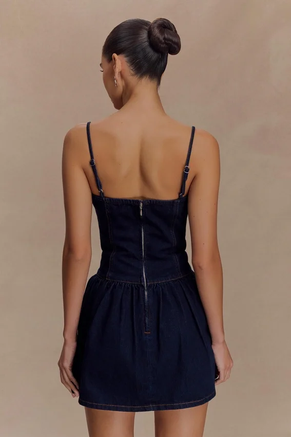 Cheyenne Scallop Denim Mini Dress – Indigo Blue Cheyenne Scallop Denim Mini Dress – Indigo Blue