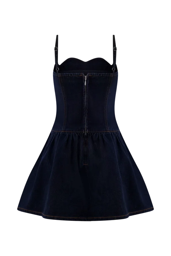 Cheyenne Scallop Denim Mini Dress – Indigo Blue Cheyenne Scallop Denim Mini Dress – Indigo Blue