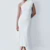 Chloe Peached Jersey One Shoulder Midi Dress – Ivory