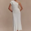 Chloe Peached Jersey One Shoulder Midi Dress – Ivory