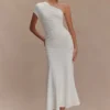 Chloe Peached Jersey One Shoulder Midi Dress – Ivory