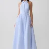 Cindy Collared Midi Dress – Blue Pinstripe
