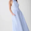 Cindy Collared Midi Dress – Blue Pinstripe