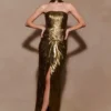 Clemence Plisse Maxi Dress – Gold