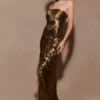 Clemence Plisse Maxi Dress – Gold