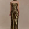 Clemence Plisse Maxi Dress – Gold