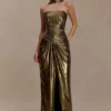 Clemence Plisse Maxi Dress – Gold