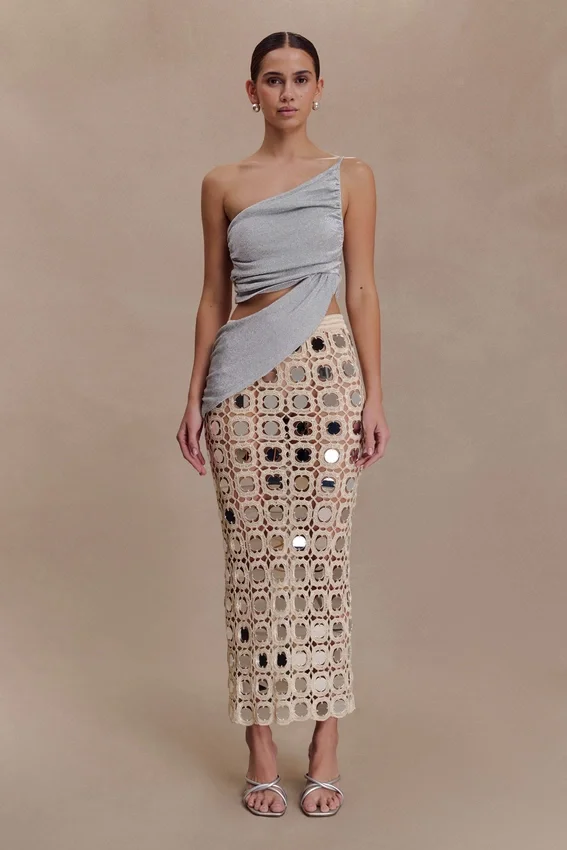 Noel Mirror Knit Midi Skirt – Beige Noel Mirror Knit Midi Skirt – Beige