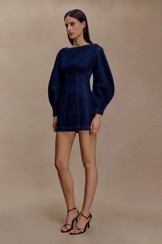 Cosmala Denim Long Sleeve Mini Dress – Indigo Blue Cosmala Denim Long Sleeve Mini Dress – Indigo Blue