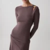 Cresida Knit Long Sleeve Mini Dress With Hardware – Peppercorn Cresida Knit Long Sleeve Mini Dress With Hardware – Peppercorn