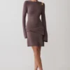 Cresida Knit Long Sleeve Mini Dress With Hardware – Peppercorn Cresida Knit Long Sleeve Mini Dress With Hardware – Peppercorn