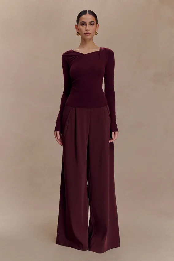 Culver Draped Twist Knit Top – Wine Culver Draped Twist Knit Top – Wine