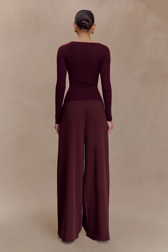 Culver Draped Twist Knit Top – Wine Culver Draped Twist Knit Top – Wine