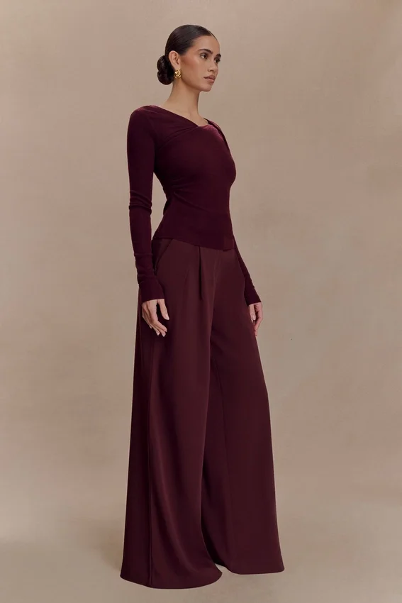 Culver Draped Twist Knit Top – Wine Culver Draped Twist Knit Top – Wine