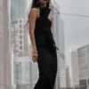 Cyrill Strapless Satin Structured Maxi Dress – Black