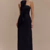 Cyrill Strapless Satin Structured Maxi Dress – Black