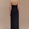 Cyrill Strapless Satin Structured Maxi Dress – Black