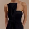 Cyrill Strapless Satin Structured Maxi Dress – Black