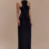 Cyrill Strapless Satin Structured Maxi Dress – Black