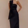 Cyrill Strapless Satin Structured Maxi Dress – Black