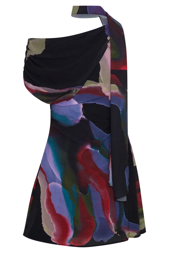 Daisie Chiffon Mini Dress – Multi Fluid Reverie Print Daisie Chiffon Mini Dress – Multi Fluid Reverie Print
