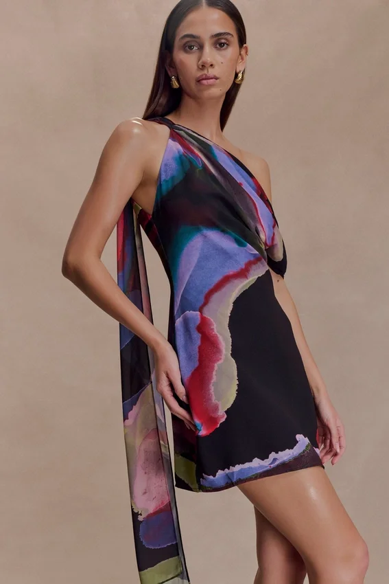 Daisie Chiffon Mini Dress – Multi Fluid Reverie Print Daisie Chiffon Mini Dress – Multi Fluid Reverie Print