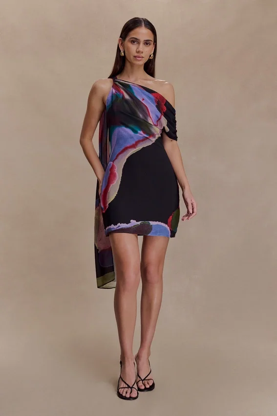 Daisie Chiffon Mini Dress – Multi Fluid Reverie Print Daisie Chiffon Mini Dress – Multi Fluid Reverie Print
