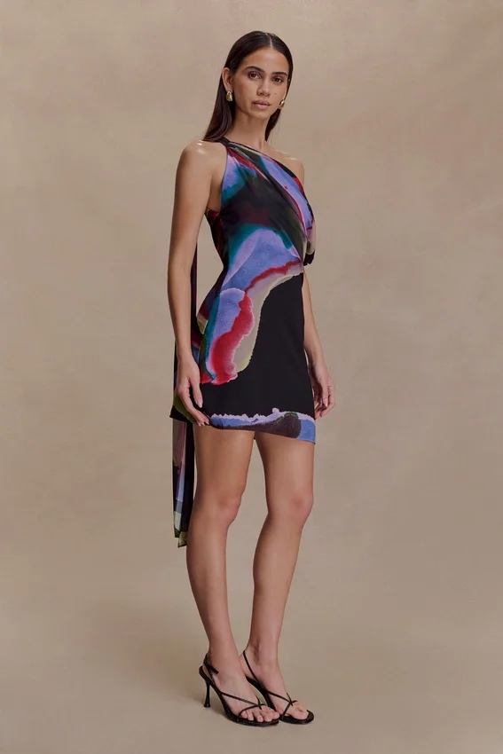 Daisie Chiffon Mini Dress – Multi Fluid Reverie Print Daisie Chiffon Mini Dress – Multi Fluid Reverie Print