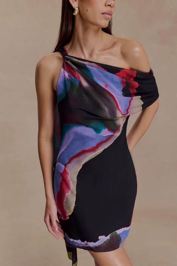 Daisie Chiffon Mini Dress – Multi Fluid Reverie Print Daisie Chiffon Mini Dress – Multi Fluid Reverie Print