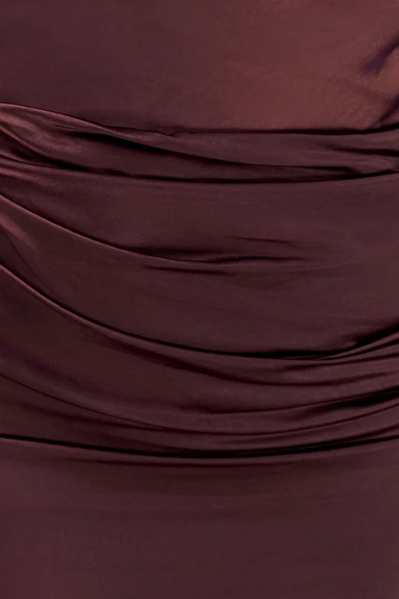 Dalia Off Shoulder Satin Maxi Dress – Dark Chocolate Dalia Off Shoulder Satin Maxi Dress – Dark Chocolate