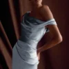 Dalia Off Shoulder Satin Maxi Dress – Frosted Blue Dalia Off Shoulder Satin Maxi Dress – Frosted Blue