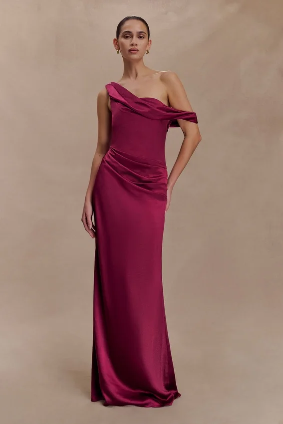 Dalia Off Shoulder Satin Maxi Dress – Mahogany Dalia Off Shoulder Satin Maxi Dress – Mahogany