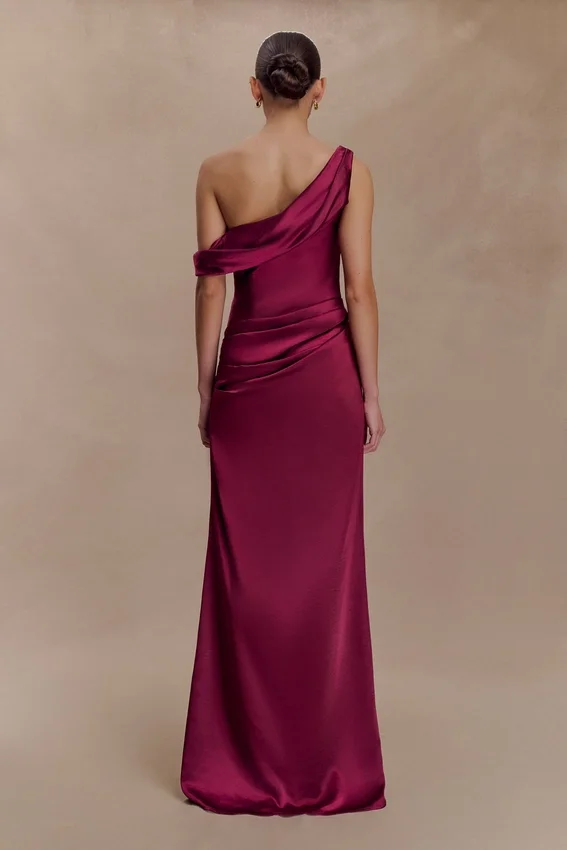 Dalia Off Shoulder Satin Maxi Dress – Mahogany Dalia Off Shoulder Satin Maxi Dress – Mahogany