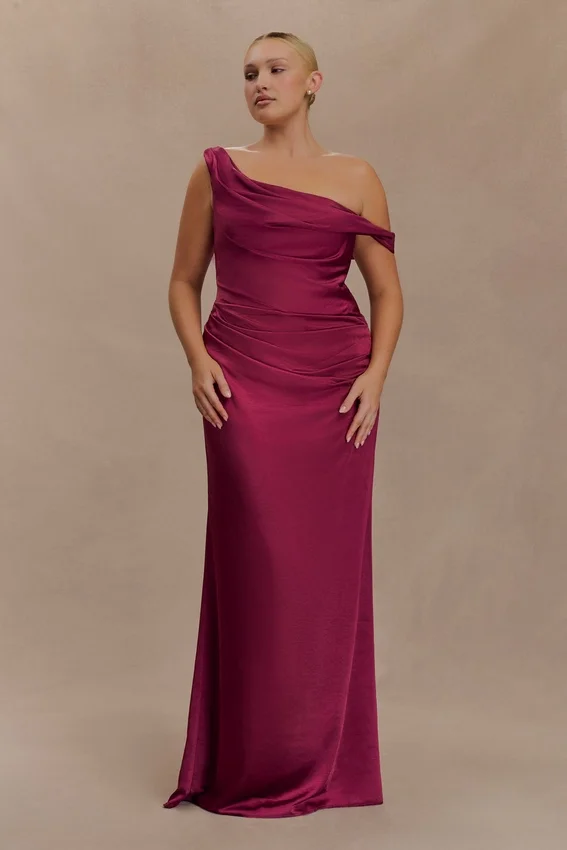 Dalia Off Shoulder Satin Maxi Dress – Mahogany Dalia Off Shoulder Satin Maxi Dress – Mahogany