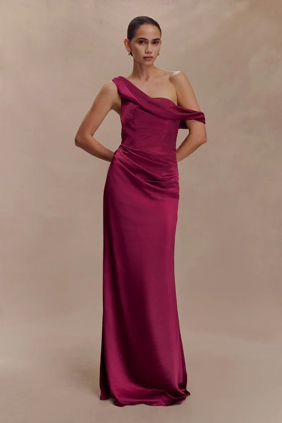Dalia Off Shoulder Satin Maxi Dress – Mahogany Dalia Off Shoulder Satin Maxi Dress – Mahogany