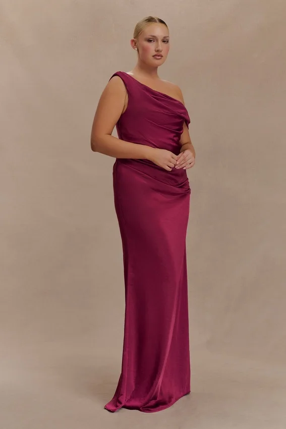 Dalia Off Shoulder Satin Maxi Dress – Mahogany Dalia Off Shoulder Satin Maxi Dress – Mahogany
