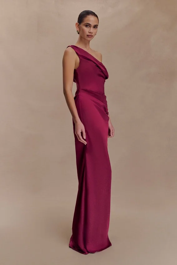 Dalia Off Shoulder Satin Maxi Dress – Mahogany Dalia Off Shoulder Satin Maxi Dress – Mahogany