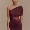 Dallas One Shoulder Mesh Mini Dress – Mahogany Dallas One Shoulder Mesh Mini Dress – Mahogany