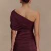 Dallas One Shoulder Mesh Mini Dress – Mahogany Dallas One Shoulder Mesh Mini Dress – Mahogany