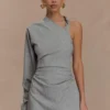 Dorian Twist Shoulder Mini Dress – Charcoal Marle