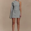 Dorian Twist Shoulder Mini Dress – Charcoal Marle