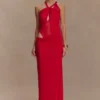 Edwina Knotted Mesh Maxi Dress – Red