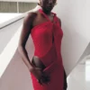 Edwina Knotted Mesh Maxi Dress – Red