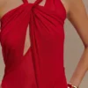 Edwina Knotted Mesh Maxi Dress – Red