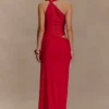 Edwina Knotted Mesh Maxi Dress – Red