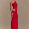 Edwina Knotted Mesh Maxi Dress – Red